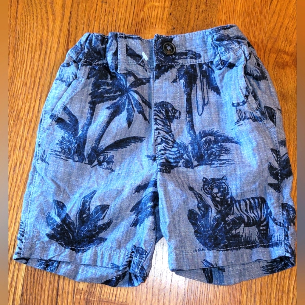 Blue Patterned Boys Shorts With Palm Tree & Lion, Etc Size 2T
